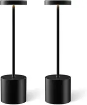 2 Pack Cordless Table Lamp Rechargeable, 3 Light Modes Led Touch Lamp with 4000mAh Battery, Portable Lights Outdoor, Bedside Table Lamp for Bedroom & Living Room, Black Battery Powered Table Light