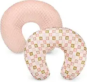 Jundetye Nursing Pillow Covers 2 Pack, Minky Dots Breastfeeding Pillow Slipcover for Baby Boys Girls, Ultra Comfortable Nursing Pillow Protector, Soft and Machine Washable, Flower Checkerboard