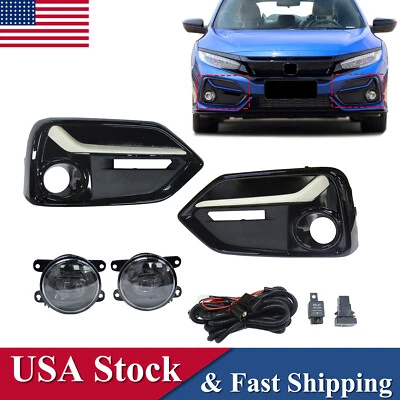 LED Fog Light Lamp For Honda Civic 2017-2021 Hatchback w/Cover Wire Switch Kits (for: Honda)