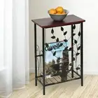 Entryway Console Table Magazine Holder - Metal Tree Design-Wood Top-Storage Bin