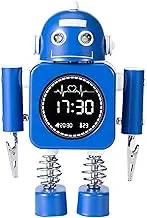Laser Kids Robot Alarm Clock Blue, Date, Sleep Sound, Temperature, Alarms with Snooze, Note Holder, Suitable for Bedside Table, Heartbeat Graphics
