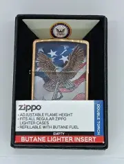 Zippo US Navy Brushed Brass 48549 "Double Torch" refillable Butane Lighter