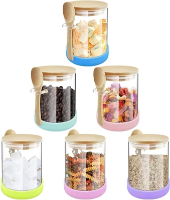 Glass Jars with Bamboo Lids and Spoons, 18.26 Oz Borosilicate Glass Jars