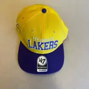 '47 Los Angeles Lakers Snapback Hat NBA Basketball Cap Yellow Purple OSFA