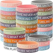 JUNEBRUSHS 30pcs Motivational Silicone Bracelets Bulk Colored Inspirational Accessories Wristbands for Women Men Kids Teens Teacher Home Office Back to School Party Favor Gifts Supplies (15 Designs)