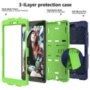 Silicone+PC Case 3-Layer Anti-fall Protective Cover Tablet Stand For Samsung Galaxy Tab A 8 inch T290(2019)-11navy olivia