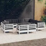 11 Piece Garden Lounge Set with Cushions White Solid Pinewood Patio Bar Sets