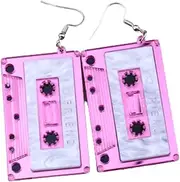 [Kicomvi] 80s Cassette Tape Earrings Retro Acrylic Cassette Tape Dangle Earrings Punk Cassette Drop Earring for Women Girl Funny Jewelry