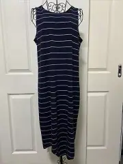 SILENT THEORY One In Eight Blue Striped Sleeveless Tank Midi Dress ~ Size 14