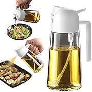 TrendPlain 16oz/470ml Olive Oil Dispenser - 2 in 1 Olive Oil Spray Bottle for Cooking, Kitchen Tools, Air Fryer, Salad, and BBQ - White