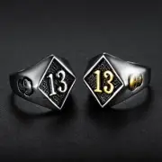Lucky Number Stainless Steel Punk Biker Gothic Number 13 Skull Ring 7-19