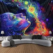 Blacklight Tapestry UV Reactive Glow in the Dark Glow Party Neon Arty Woman Psychedelic Trippy Misty Hanging Tapestry Wall Art Mural for Living