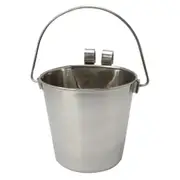 4L Flat Back Stainless Steel Hook Pet Drinking Bowl Hang Feeding Bucket w/Handle