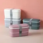 Food Box Portable Detachable 2 Tiers Lunch Bento Container Microwaveable Safe