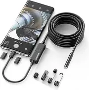 KEEMIKA Endoscope Camera with Light for iPhone and Android, Dual Interface, 1920P HD Borescope Camera with 8 Adjustable LEDs 16.4ft Semi-Rigid Snake 7.9mm IP67 Waterproof, iOS & Android, K400E