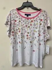 Tommy Hilfiger Women's White Plus Ditsy Doodle Printed Crewneck Top NWT