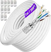 Cat 7 Ethernet Cable 200ft Outdoor&Indoor (10 RJ45), SFTP Cat 7 Triple Shielded Ethernet Cable, Heavy Duty High Speed Ethernet Cable 10Gbps 600Mhz, Direct Burial, Waterproof, UV Resistant for Gaming