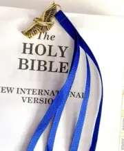 Soaring Eagle Bible Bookmark Gold Tone Metal w Blue Cord Ribbon Christian