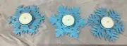 Frosted Snowflake Tea Light Holders - Set Of 3 crystal blue