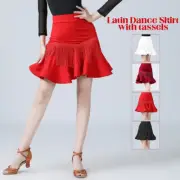 Women's Latin Dance Short Skirt Tango Rumba Tassels Ruffle Ballroom Dance Skirt