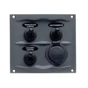BEP Splash Proof Fused Switch Panel 3 Gang w/PWR SKT Grey