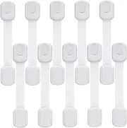 Child Safety Cabinet Locks - (10 Pack) Baby Proofing Latches to Drawer Door Fridge Oven Toilet Seat Kitchen Cupboard Appliance Trash Can with 3M Adhesive - Adjustable Strap No Drill No Tool