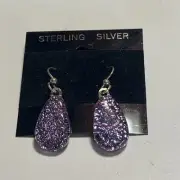 Teardrop Deep Purple Dichroic Glass Earrings With Sterling Silver Ear wires