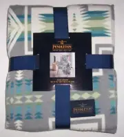 NWT Pendleton HARDING LUXE Gray/Aqua/Ivory Aztec SOFT Woven Throw Blanket 50x70