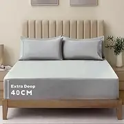 Hotel Comfort King Single Fitted Sheet Set/2 Pieces 2000TC Ultra Soft Durable Brushed Microfiber Bed Set/Extra Deep Pocket Fitted Sheet & 1 x Pillow case (King Single/Silver Gray)