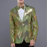 Men Stripe Sequin Suit Blazer Glitter Jacket Shiny Costume Slim Fashion Coat Top