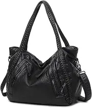 [Mn&Sue] Black Soft Leather Shoulder Purses for Women Large Size Tote Handbags Slouchy Hobo Bags Big Capacity Trendy Shoulder Purse