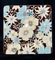 LAURIE GATES~CASUAL BLUES COLLECTION~9" SQUARE SALAD PLATE~BLUE~BROWN~NEW