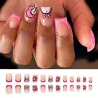 Fake Nials Press on Nails French Short Square False Nails Pink Cartoon Snail