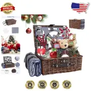 Elegant Wicker Picnic Basket Set for 4 with Insulated Cooler & Waterproof Bla...