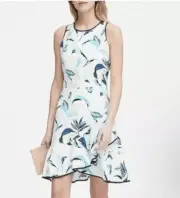 Banana Republic Navy Blue Leaf Floral Ruffle Faux Wrap Sheath Dress Size 14 NWT