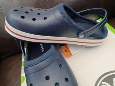 CROC CROCBAND LINED CLOG CAYMAN BEACH MAMMOTH BAYA SHOE~Blue Red~Men 11~NWT