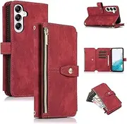 for Samsung Galaxy A15 5G Case,for Galaxy A15 5G Wallet Case,Boyobacase PU Leather Wallet Stand Feature Cover[9 Card Holders][Zipper Coin Pocket] with Wrist Strap-Red