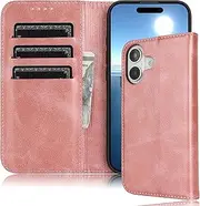 FROLAN for iPhone 16 Plus Wallet Case with Card Holder, Premium PU Leather Credit Slot Flip Folio Book Drop Protection Shockproof Phone Cover for iPhone 16 Plus 6.7 Inch (Rose Gold)