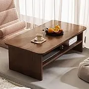 YIFAIIX Low Picnic Table for Sitting On The Floor, Chabudai Table, Double Layer, Brown Coffee Table for Balcony, Bay Window, Dormitory, Apartment