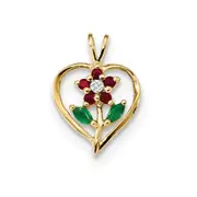 14K Yellow Gold w/ Siam Ruby u0026 Emerald u0026 Real Diamond Pendant