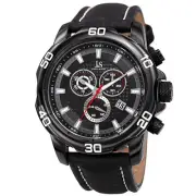 Men's Joshua & Sons JX109BK Chronograph Date Complication Leather Strap Watch