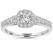 3/4CT Cushion Halo Round Diamond Engagement Ring 14K White Gold