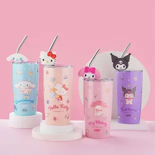 【SANRIO 三麗鷗】凱蒂貓美樂蒂316不鏽鋼一杯雙飲直飲吸管杯隨行杯咖啡杯600ml(大耳狗 酷洛米)