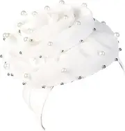 [Generic] Turban hat Pearls Balls Scattered Large Flower Solid Color Lady Headwear