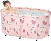 Folding Bathtub, Portable Adult Bathtub Foldable Multifunctional Children's Swimming Pool Bath Bucket with Insulation Cover and Seat Cushion, Long-Lasting Insulation(Pink)