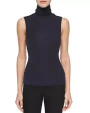 Theory NWT Women's Wendel Ribbed Sleeveless Turtleneck Top Blouse Medium Navy