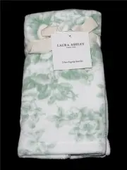 2 Laura Ashley Pastel Green & White Floral Velour Cotton FINGERTIP Towels NWT