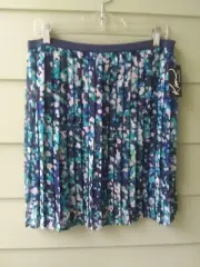 Kim Rogers Women's Blue Abstract Dotted Pleated Full Skirt Pull On Size PS NWT