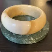 Excellent Untreated Natural Jade Bangle 58 Mm Yellow Mountain Scenery