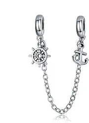 LAMOONY Safety Chain Charm 925 Sterling Silver Stopper Charm Clip Charm Lock Charm for Pandora Charm Bracelet